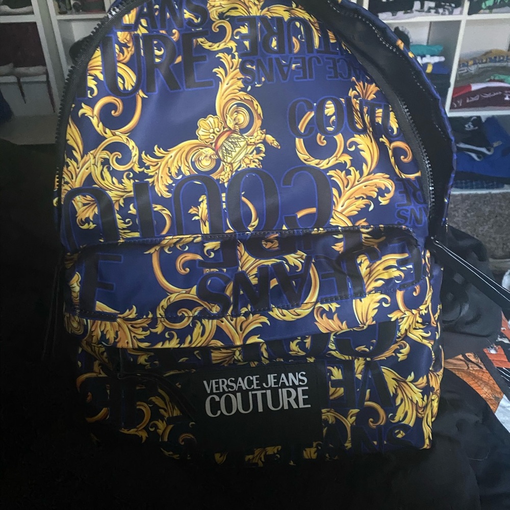 Versace Jeans Collection Blue and Gold Baroque Backpack